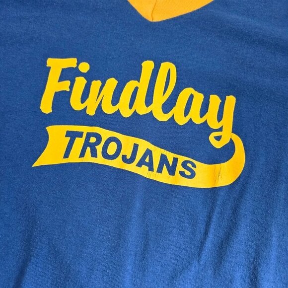 Vintage 90s Findlay Ohio Trojans Cheer Athletic Tshirt Blue Yellow Retro - Picture 11 of 11